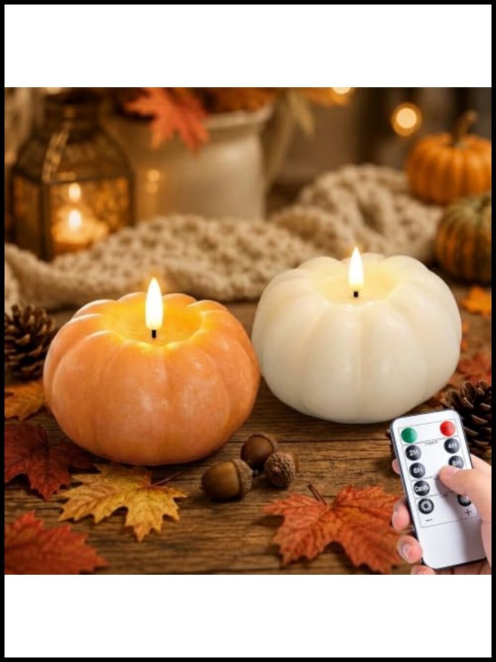 Flameless Pumpkin LED Candles 2Pc Set with Remote Timer Wax Fall Decor